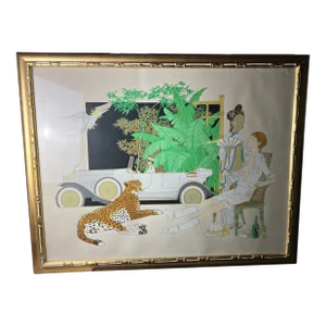 1970s Large Framed Lithograph by Philippe Henri Noyer Titled "White Rolls Royce"