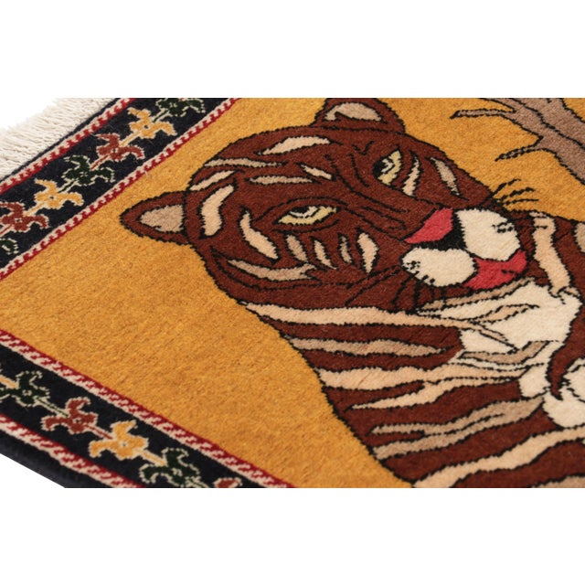 Vintage Gabbeh Persian Rug in Amber With Tribal Tiger Pictorial - Rug & Kilim For Sale In New York - Image 6 of 8