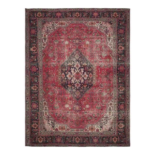 1970s Vintage Persian Handmade Wool 10x13 Red Area Rug For Sale