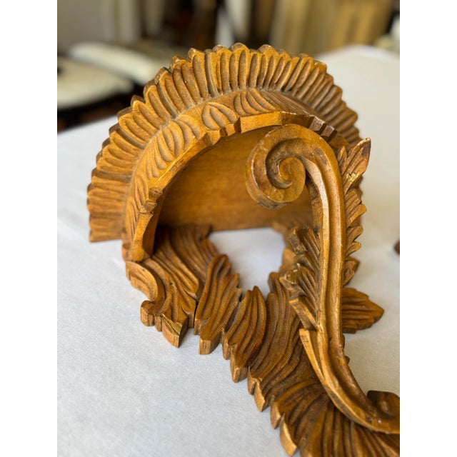Early 20th Century Antique Italian Rococo Revival Hand Carved Solid Wood Wall Shelves, a Pair For Sale - Image 5 of 12