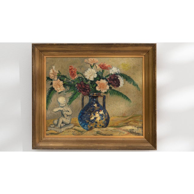 Textile 1940s France Pink Canvas Painting For Sale - Image 7 of 15