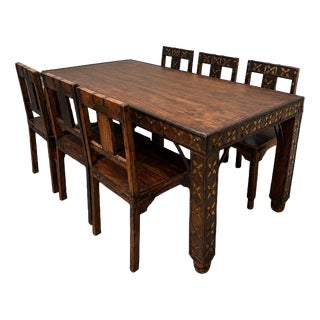 Antique Indian Dining Table and Chairs, Set of 6 For Sale