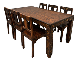 Antique Indian Dining Table and Chairs, Set of 6