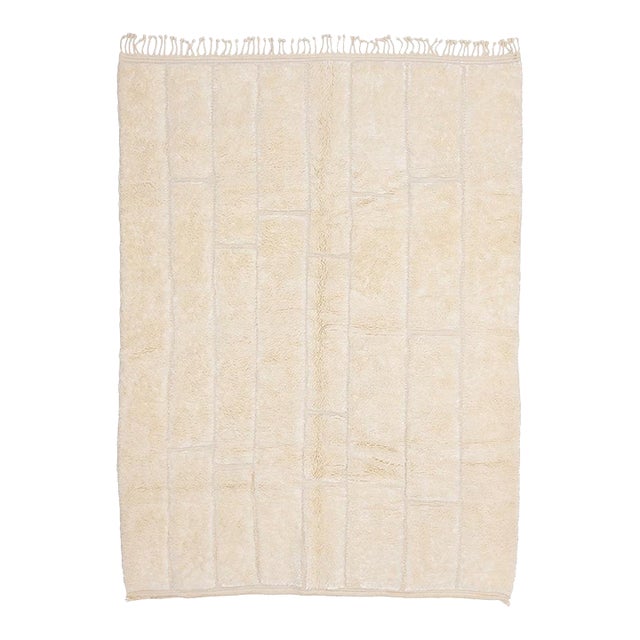 Subtle Abstract Grid Hand-Knotted Moroccan Wool Rug | 10'0" X 7'4" | One of a Kind For Sale