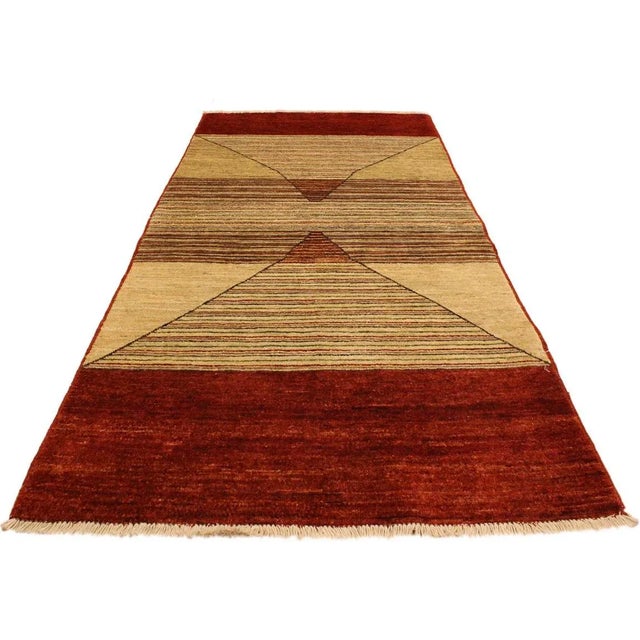 1990s Shabby Chic Tan/Red Hand-Knotted Wool Rug -2'11 X 5'1 For Sale - Image 4 of 8