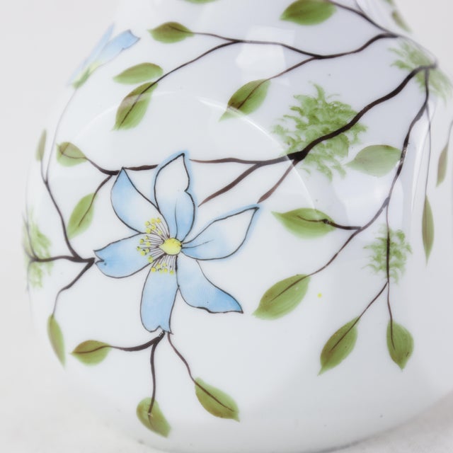 Delicate Purple and White Floral Ceramic Pitcher With Branch Handle For Sale - Image 9 of 10