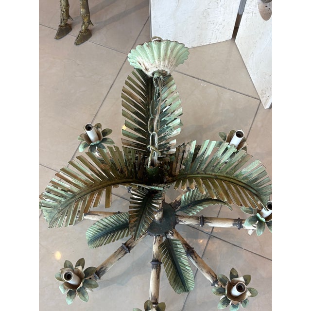 Vintage Tole Metal Palm Beach Tree Leaf Leaves 8 Light Chandelier For Sale - Image 16 of 17