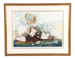 Mid 20th Century Gilt Wood Framed Signed Print .