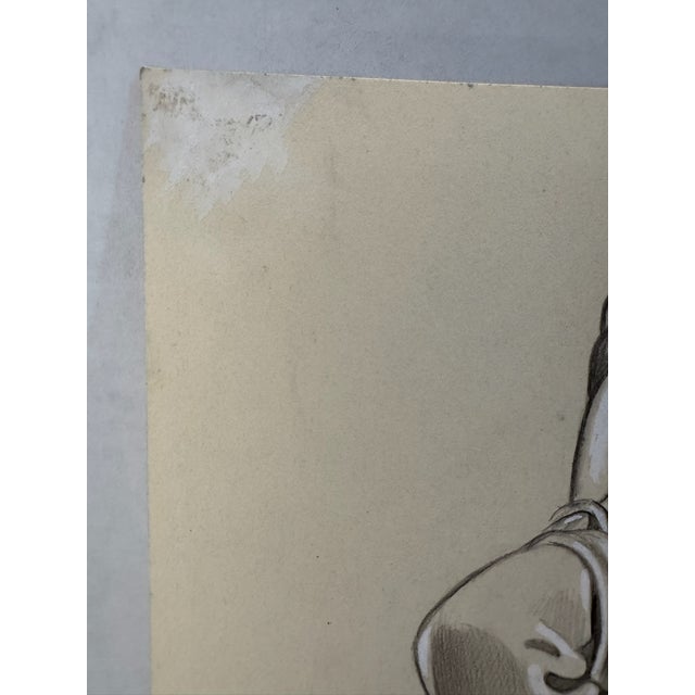 1940s Original Signed Graphite Illustration of Yawning Toddler With Cup, 11 × 9 In. For Sale - Image 4 of 6