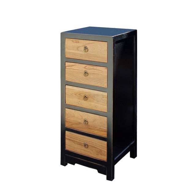 Black Brown Five Drawers Slim Chest Of Drawers Cabinet Chairish