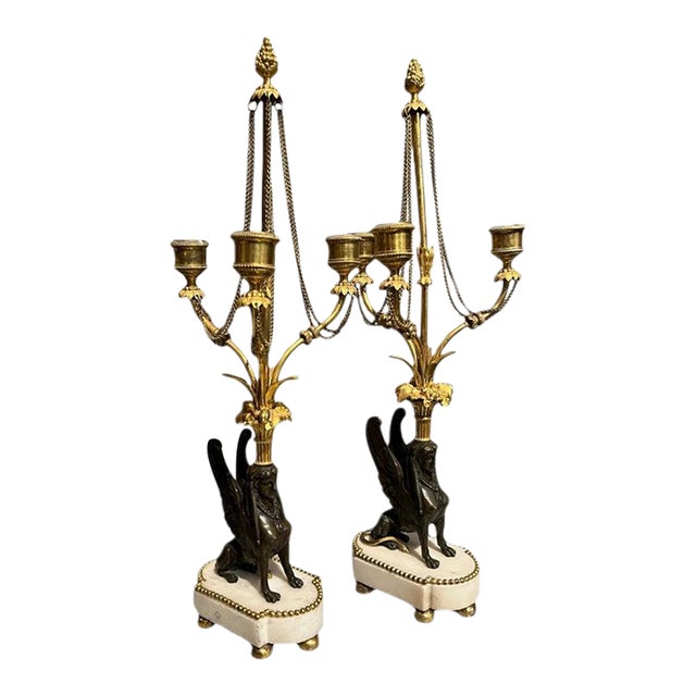 18th Century Pair of Directoire Candelabra With Bronze Griffins For Sale