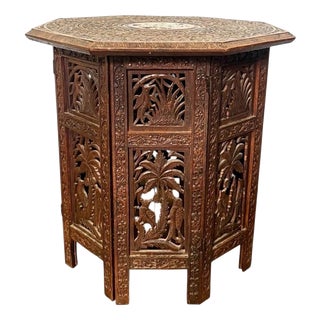 Antique Late 19th Century Anglo-Indian Carevd Octagonal Folding Table, 1890 For Sale