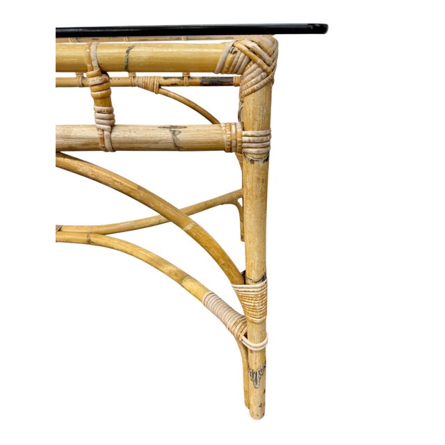 Wood Vintage 5-Piece Bamboo Glass Dining Table & Chairs For Sale - Image 7 of 14
