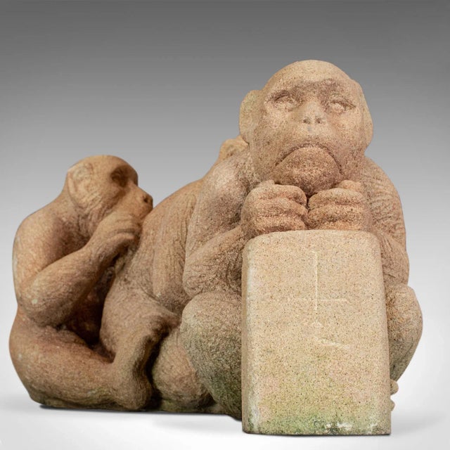 Stone Early 21st Century Stone Sculpture of Sitting Macaques For Sale - Image 7 of 12