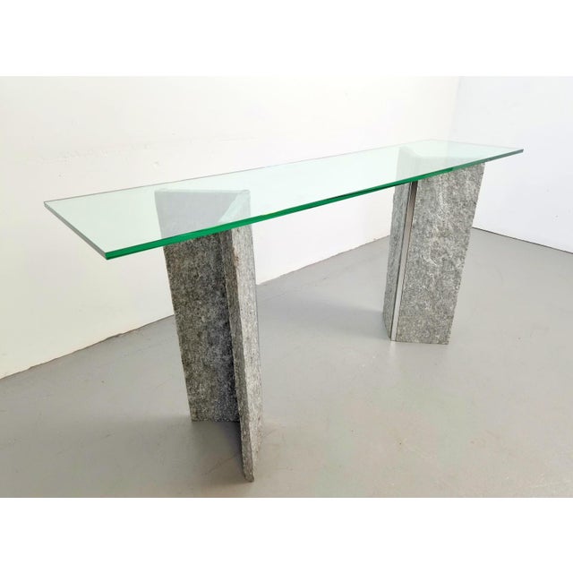 Brutalist Granite and Glass Console Table with Two Column Bases, 1970 For Sale - Image 9 of 12