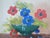 This beautiful art inspires colorful masterful blue orange impressionist Poppies, blue bowl, green stems and leaves. Still...
