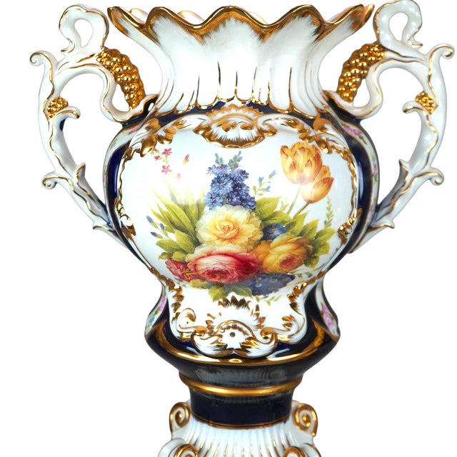 Antique French Old Paris Enameled Gilt Decorated Porcelain Urn Vases, 19th Cent For Sale - Image 4 of 9