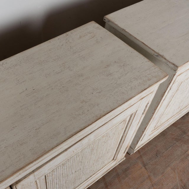 Mid 19th Century Pair 19th Century Swedish White Painted Pine Sideboards With Fluted Doors For Sale - Image 5 of 16