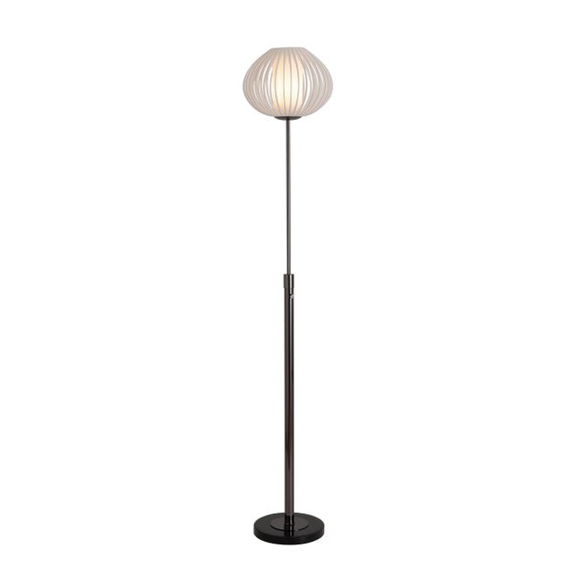 Bloom Torchiere Floor Lamp - Black Nickel, Black Marble Base, White Satin Shade, Dimmer For Sale In Los Angeles - Image 6 of 18