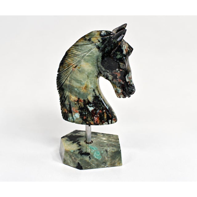 Gemstone Emerald Gemstone Horse Bust Statue Emerald Nose Hand Carved Sculpture For Sale - Image 7 of 15