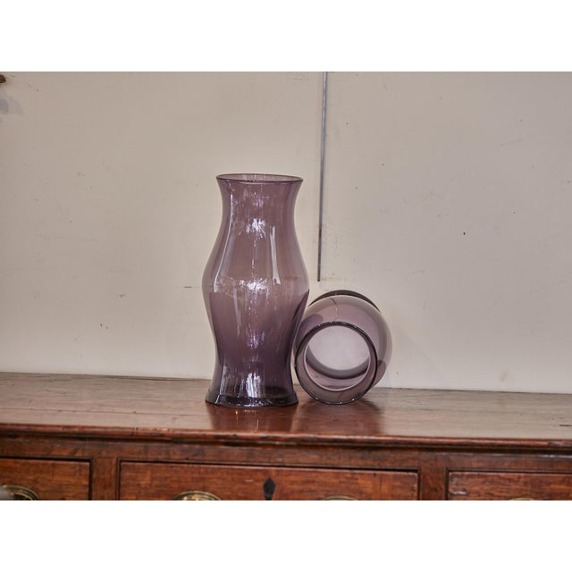 Glass Amethyst Midcentury Period Hurricane Lamp Glass Shades, a Pair For Sale - Image 7 of 8