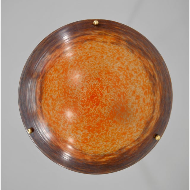 Burnt Orange 1920s French Art Deco Muller Frères Pendant Chandelier - Orange Mottled Glass For Sale - Image 8 of 11