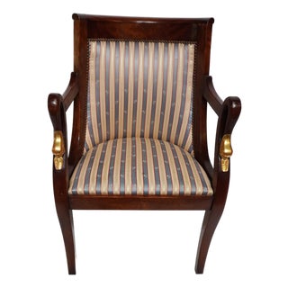 Mid 20th Century Empire Style Barrel Back Armchair With Swan Head Detail For Sale