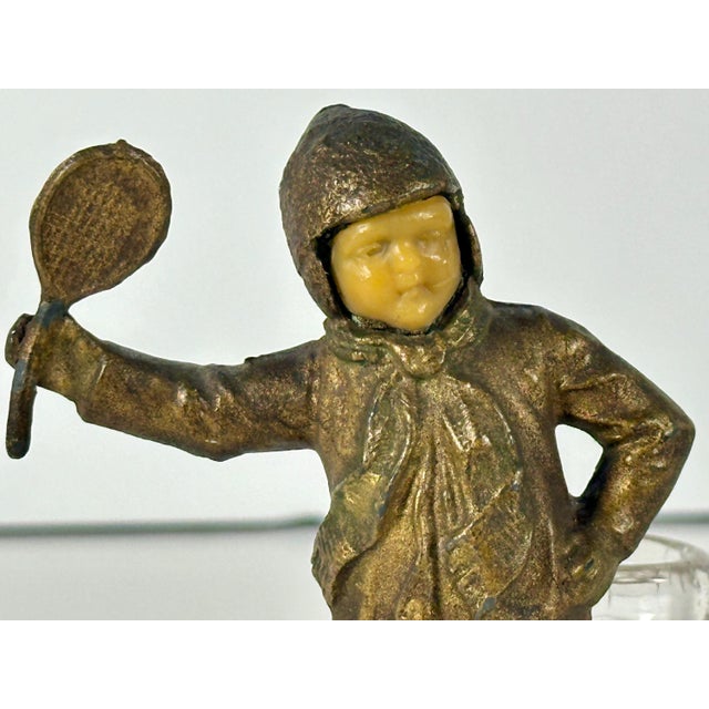 Antique Bronzed Ivorine Tennis Figural Inkwell for your consideration. The figural inkwell measures approx. 4 inches tall,...