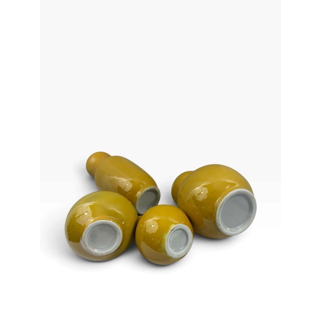 Set of 4 Chinese Porcelain Vases Mustard Yellow Glaze, Double-Gourd and Bottle Forms, Unmarked For Sale - Image 6 of 6