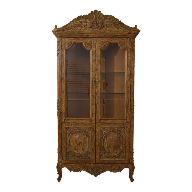 French Louis XIV Style Paint Decorated Corner Cabinet For Sale