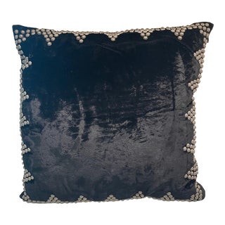 2000s Black Velvet Throw Pillows with Studded Metal Corndance Detail For Sale