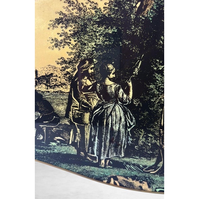Italian Decorative Tray With Brass Handles and Pastoral Scene For Sale - Image 15 of 18