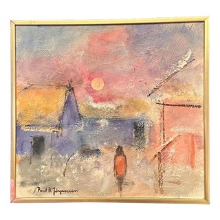 Poul K. Jörgensen, Figure in Landscape, 1950s, Oil on Panel, Framed For Sale