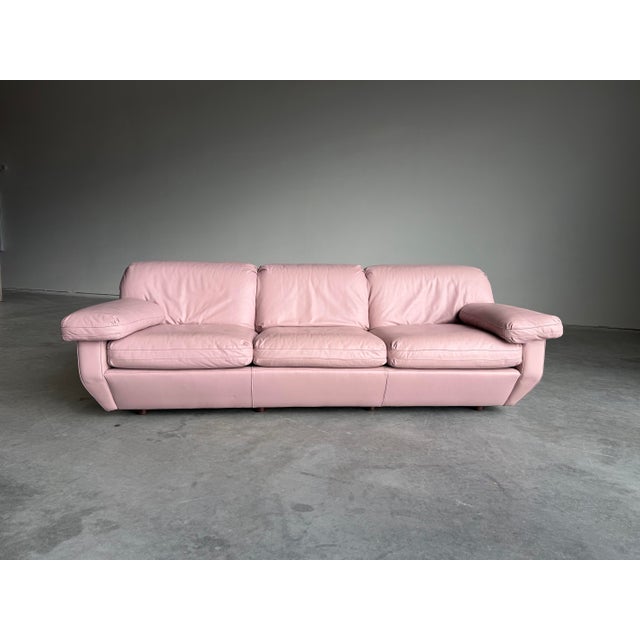 Vintage Post Modern Pink Leather Sculptural 3 Seat Leather Sofa. High quality soft and thick top grain leather in a light...