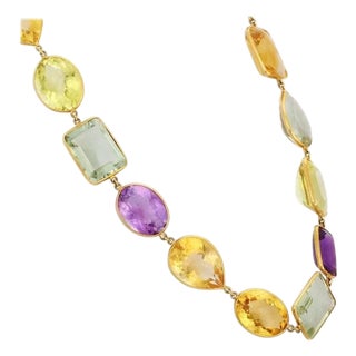 326.8 Carat Multi Gemstone Statement Boho Chic Vintage Necklace in 18k Solid Gold For Sale