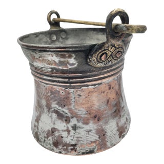 19th Century Ottoman Turkish Tinned Copper Bucket With Brass Swing Handle For Sale