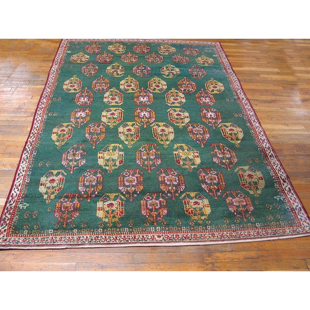 Indian 1930s Green Geometric Tribal Antique Indian Agra Rug 5'10" X 8'6" Hand Knotted Wool Carpet For Sale - Image 3 of 5