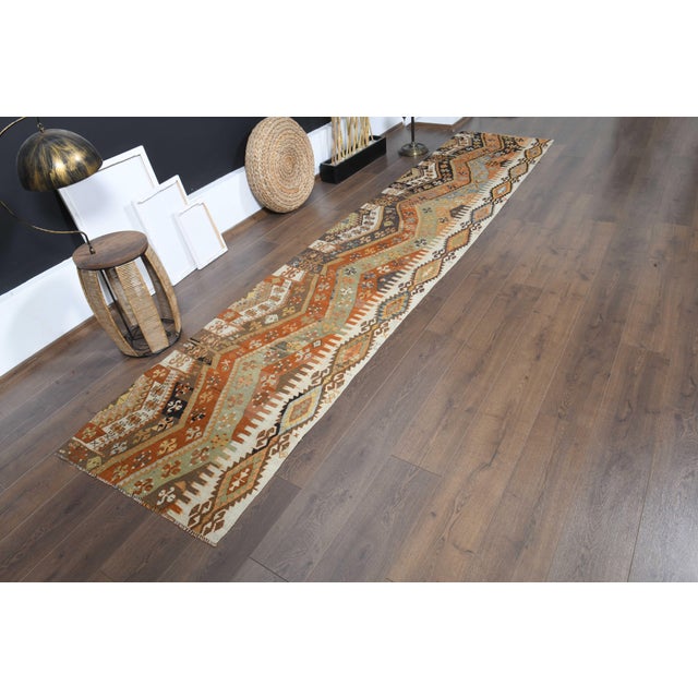 1970s Vintage Handmade Wool Cotton Orange Runner Rug For Sale - Image 11 of 11