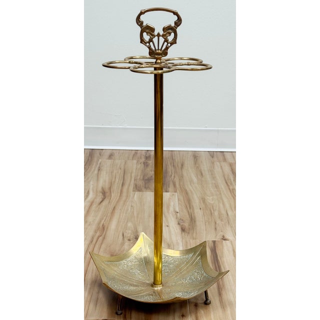 Figurative Vintage Brass Umbrella Motif Umbrella Stand For Sale - Image 3 of 8