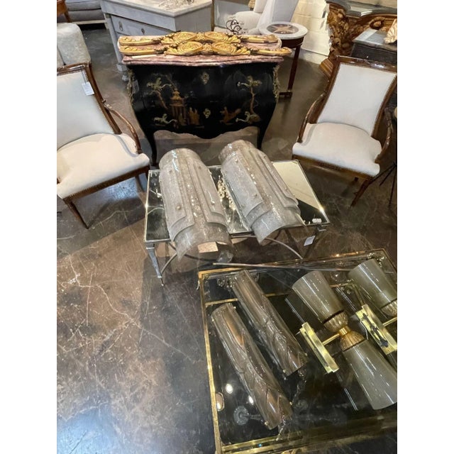 Modern Pair of Modern Murano Large Scale Layered Smoke Glass Sconces For Sale - Image 3 of 8