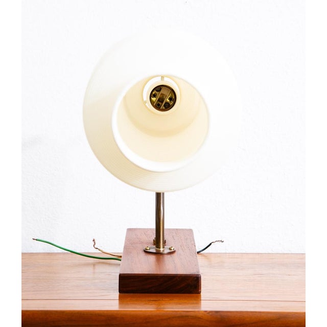 1960s 1960s Mid Century Modern Wall Sconce Lamp Lighting Walnut Brass White Shade Denmark Nm For Sale - Image 5 of 12