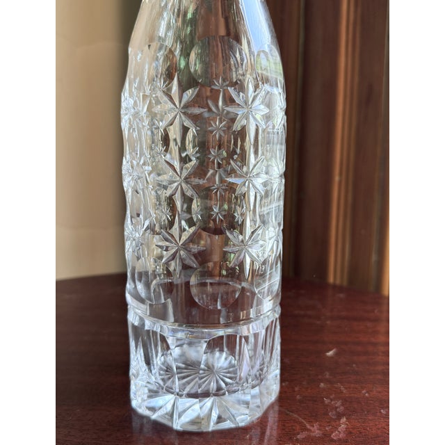 Antique American Brilliant Cut Glass Decanter Hobstar Pattern Crystal With Stopper For Sale - Image 13 of 14