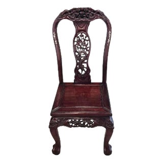 Japanese Meiji Period Carved HungMa Rosewood Antique Dragon Chair For Sale