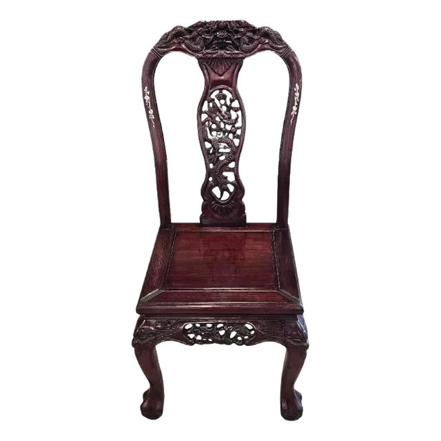 Japanese Meiji Period Carved HungMa Rosewood Antique Dragon Chair For Sale