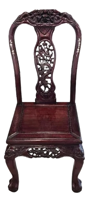 Japanese Meiji Period Carved HungMa Rosewood Antique Dragon Chair