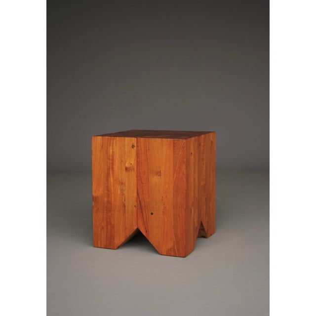 Brutalist Teak Stool with Endgrain Top, 1990s For Sale - Image 13 of 13