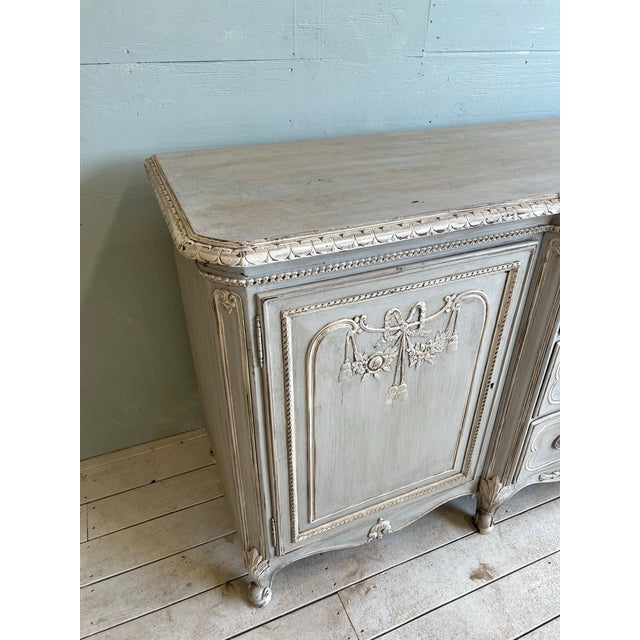 Light Gray French Country Painted Sideboard Buffet With Floral Motif For Sale - Image 8 of 9