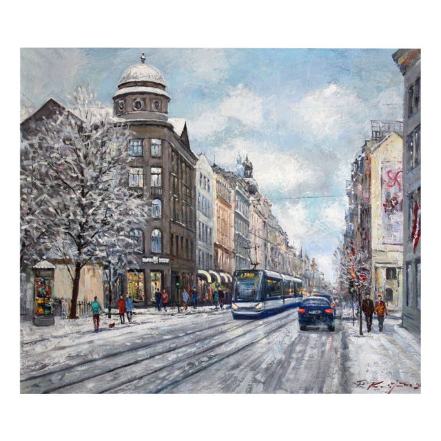 Rolands Krisjans, Winter in the City, 2000s, Oil on Canvas For Sale