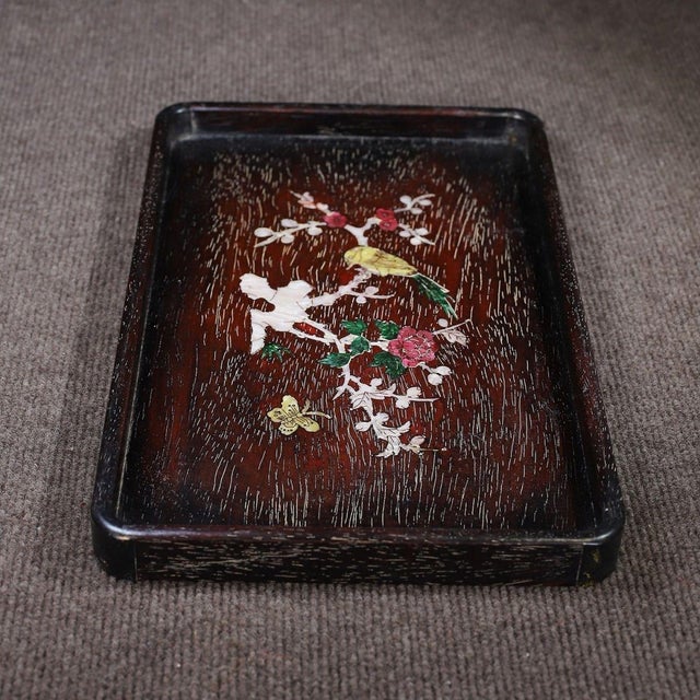 Wood Rosewood Rectangular Tray Inlaid With Mother-of-Pearl For Sale - Image 7 of 9