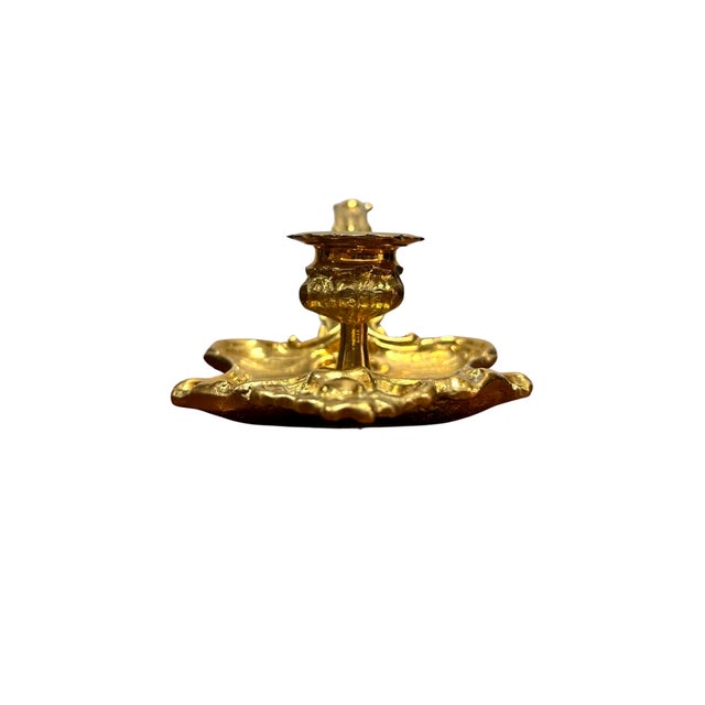 Vintage Rococo Revival Brass Chamberstick Candle Holder For Sale - Image 4 of 5